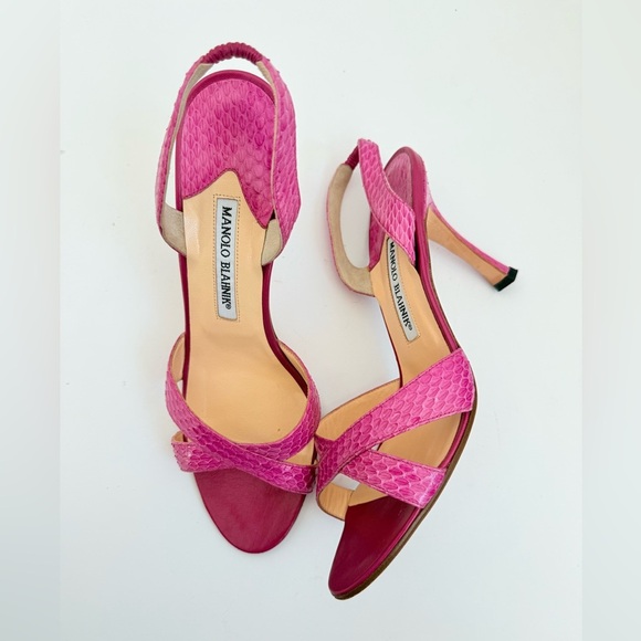 Manolo Blahnik Shoes - Manolo Blahnik Pink python snakeskin Callasli criss cross slingback heels 38.5